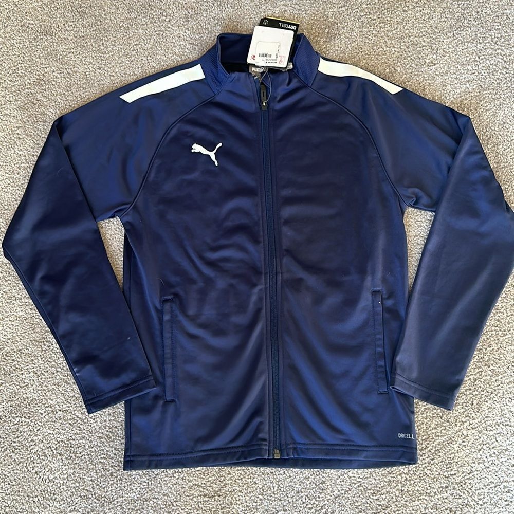 Puma TeamLiga 25 Unisex Youth Training Jacket in Peacoat and Puma White!